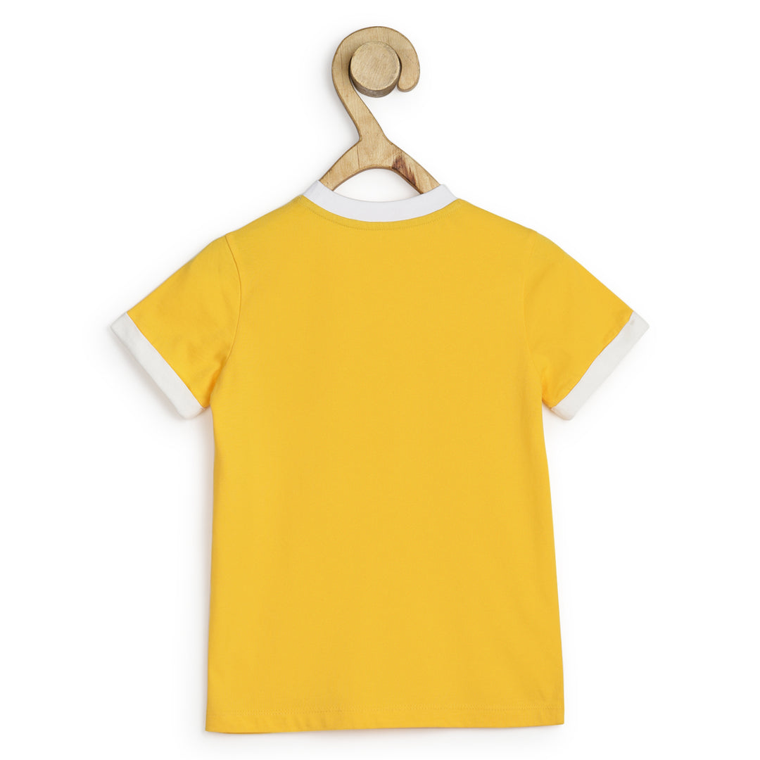Kid Boy Yellow Round Neck and White Jungle Shorts Set