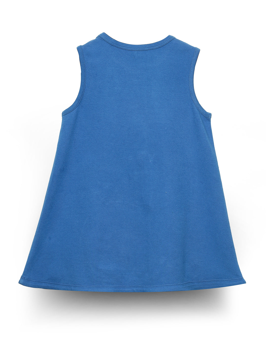 Girls' Blue Sleeveless Dress with Playful Giraffe Embroidery