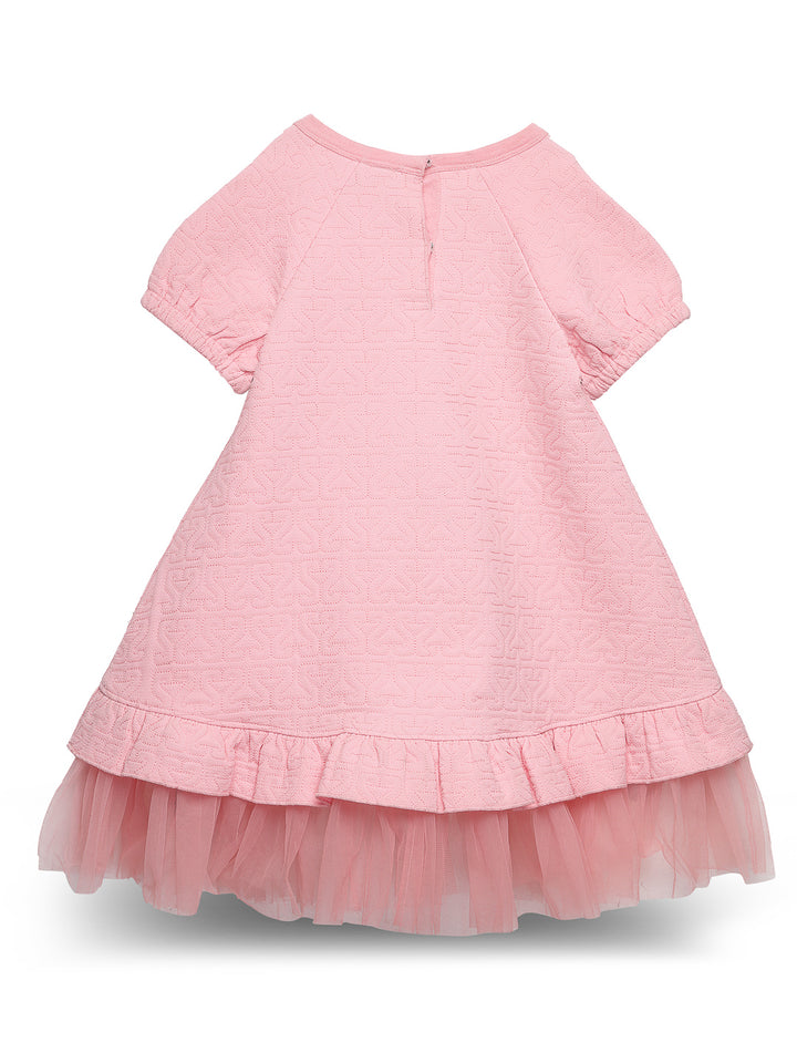 Pink Textured Dress with Ruffled Hem