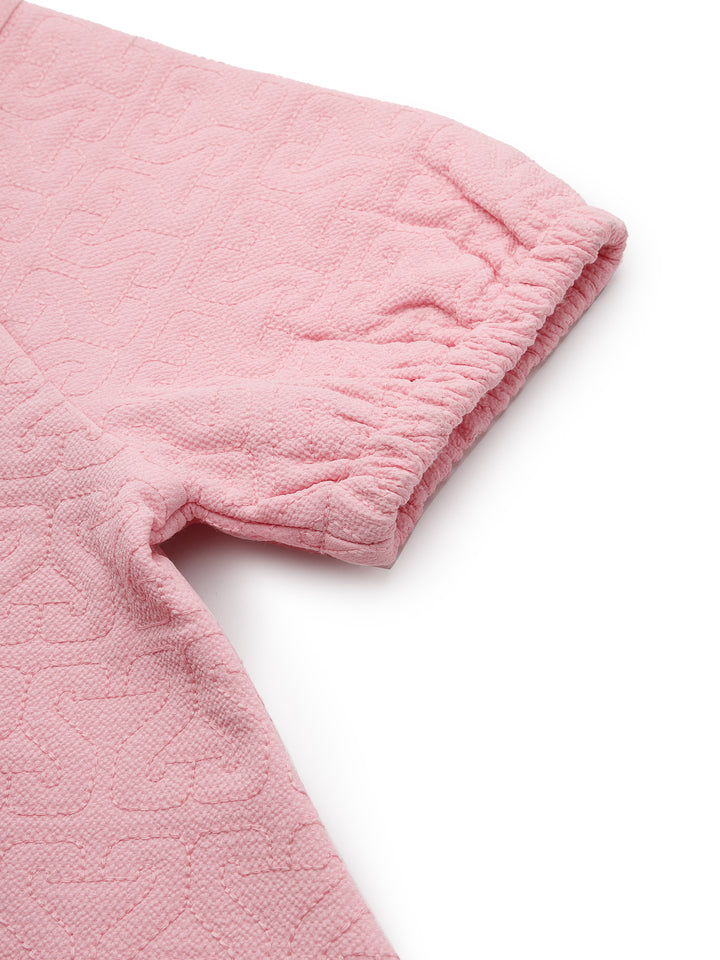 Pink Textured Dress with Ruffled Hem
