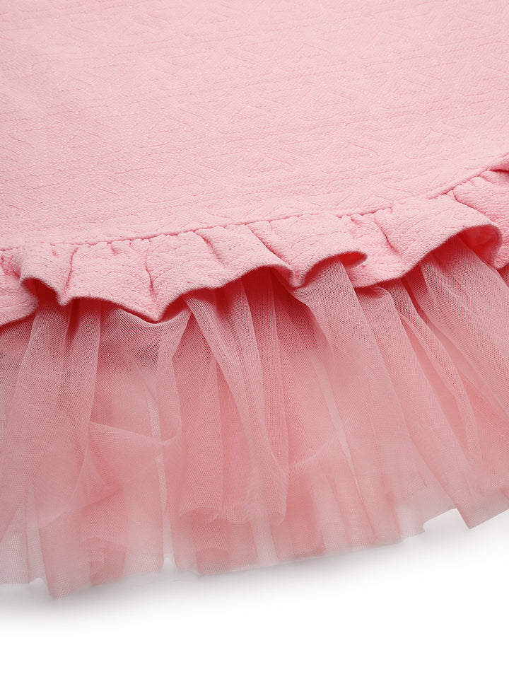 Pink Textured Dress with Ruffled Hem