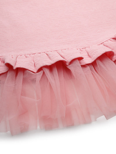 Rosy Pink Partywear Jacquard Girls Dress