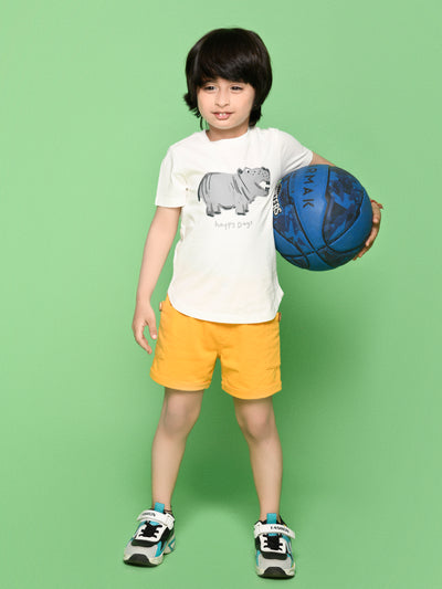 Kid Boy Hippo Print T-Shirt with Yellow Shorts Set