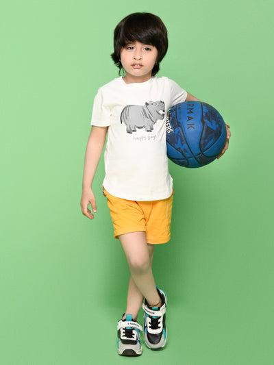 Kid Boy Hippo Print T-Shirt with Yellow Shorts Set
