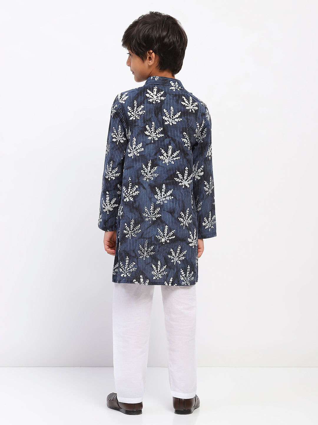 Boys Blue Cotton Printed Ethnic Kurta Pajama Set