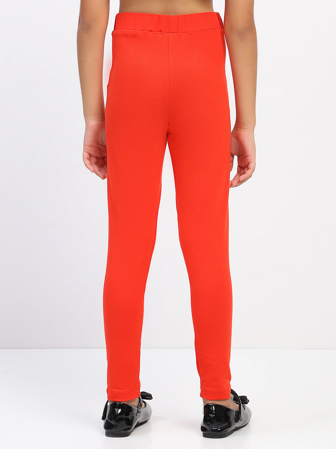 Girls Solid Red Cotton Leggings