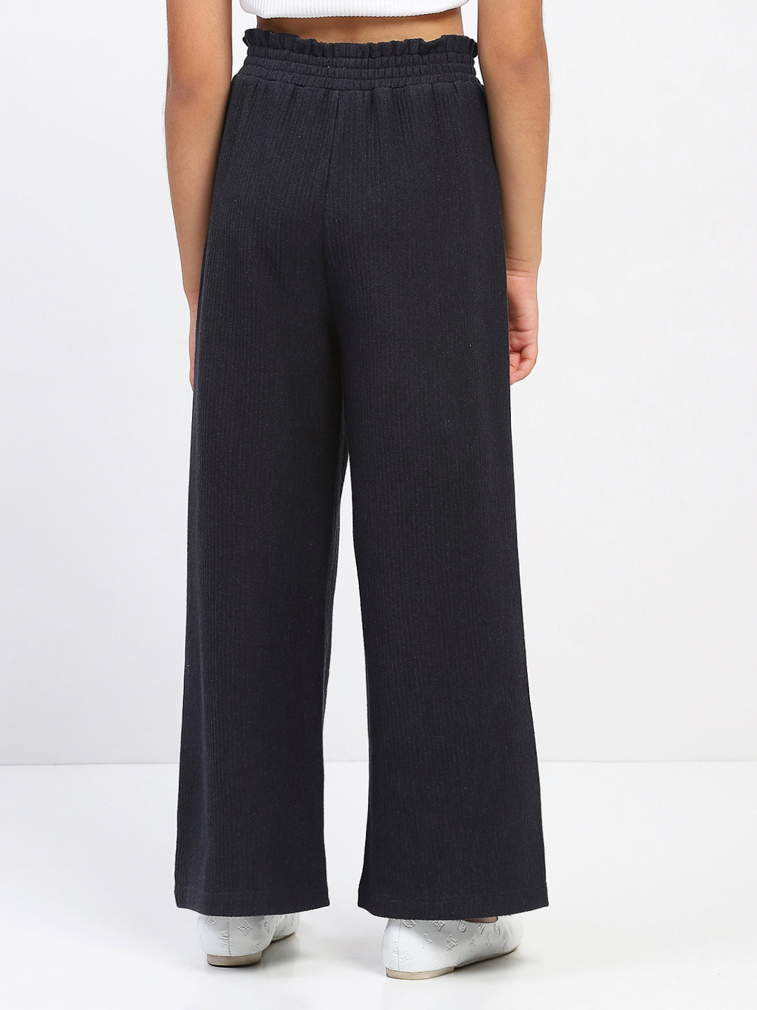 Girls Black Wide-Leg Pants with Panda Patch