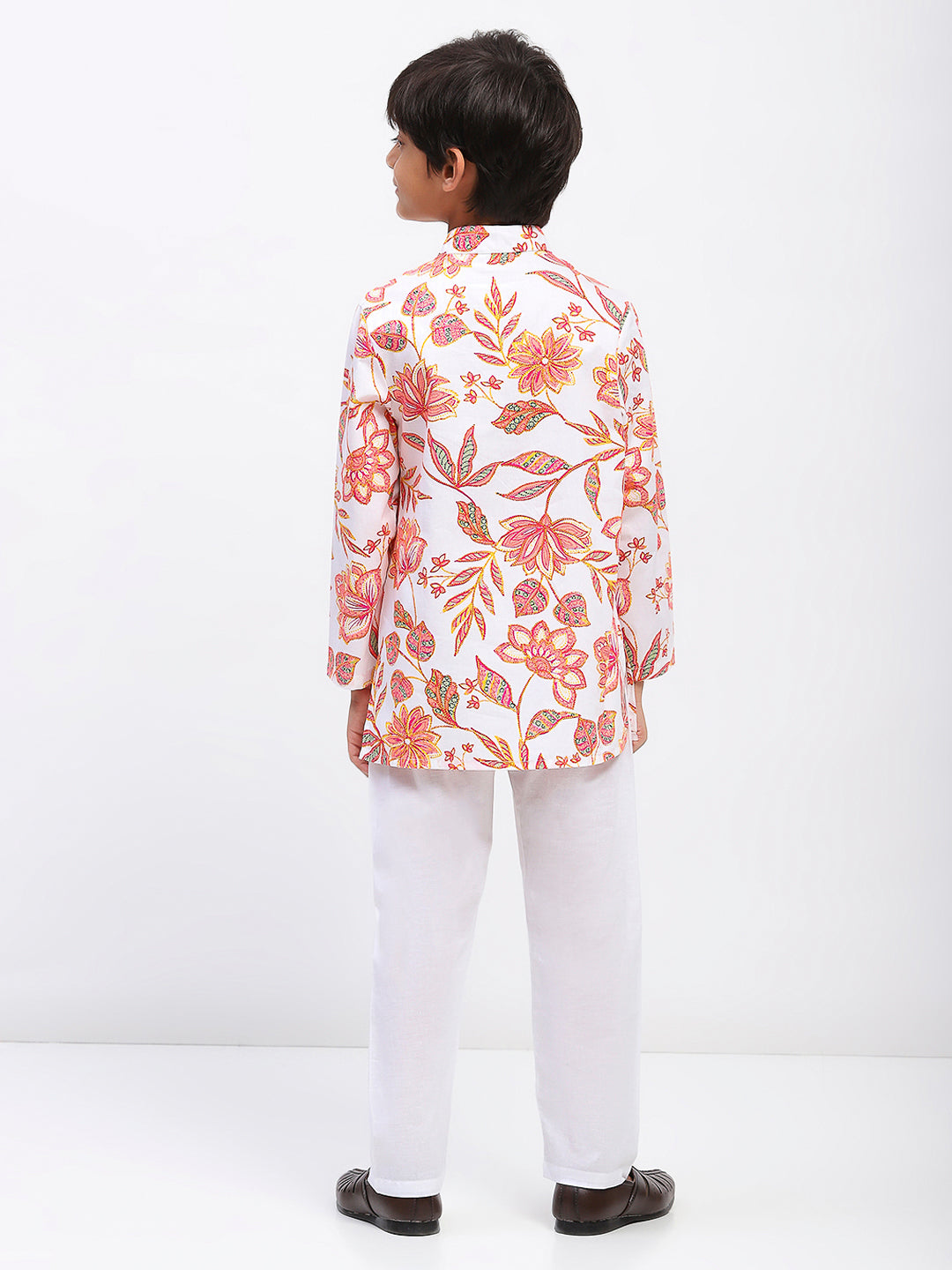 Boys Cotton Floral Print  Ethnic Kurta Pajama Set