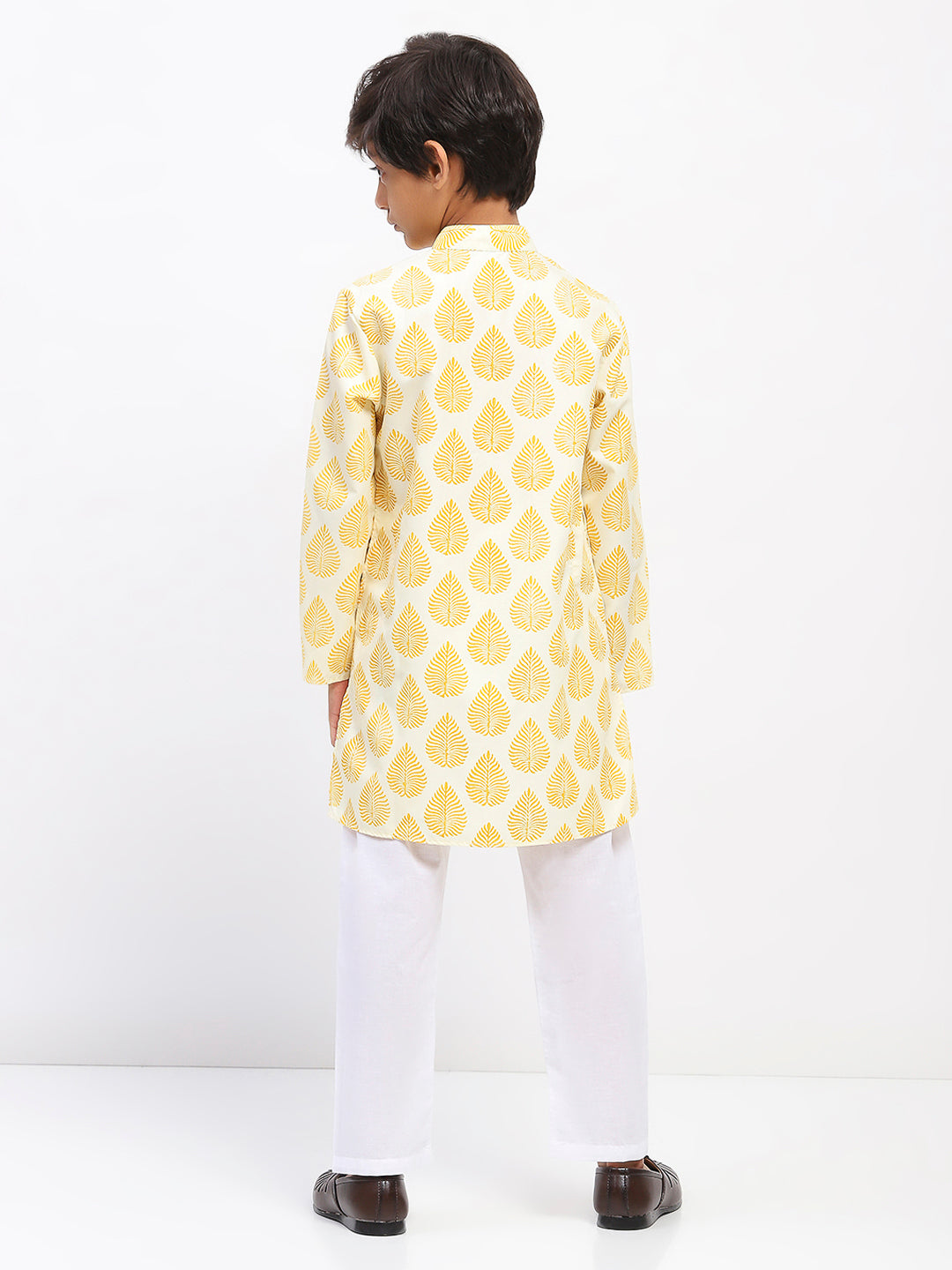 Boys White Poplin Cotton Printed Ethnic Kurta Pajama Set