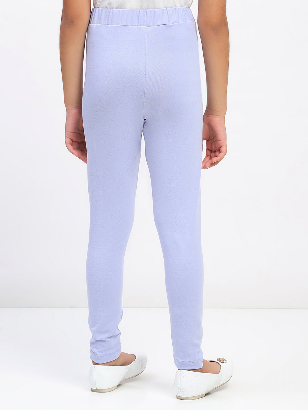 Girls Solid Sky Blue Cotton Leggings