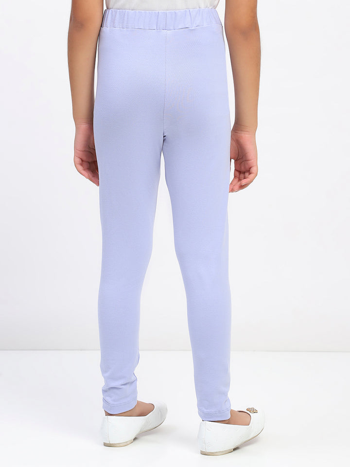 Girls Solid Sky Blue Cotton Leggings