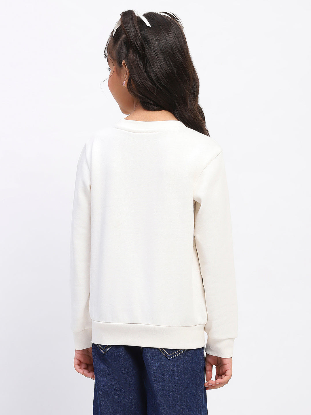 Girls White Embroidered Floral Pocket Sweatshirt