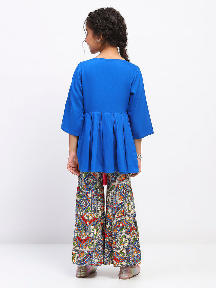 Girls Royal Blue Ethnic Peplum Tunic and Sharara Set