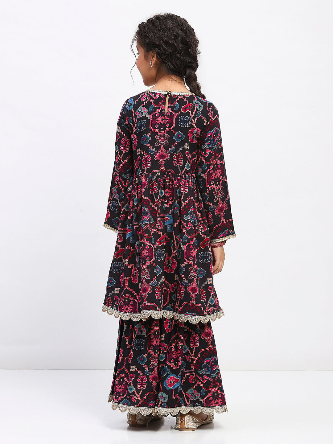 Girls Floral Print Ethnic Tiered  Kurta and Sharara Set