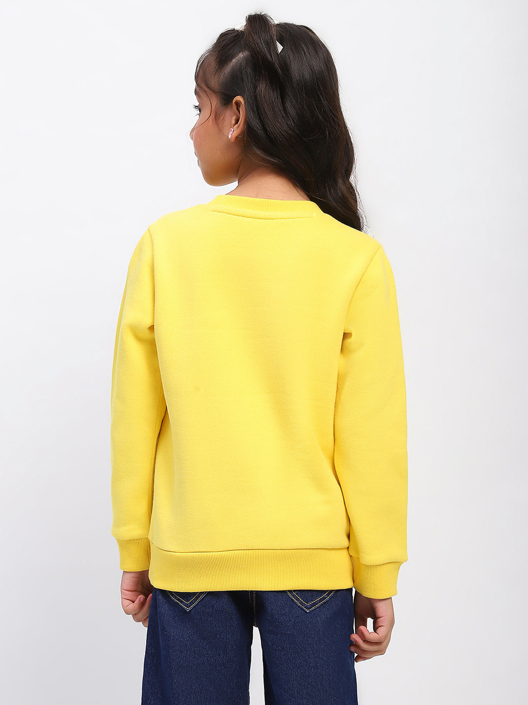 Girls Yellow Embroidered Floral Pocket Sweatshirt