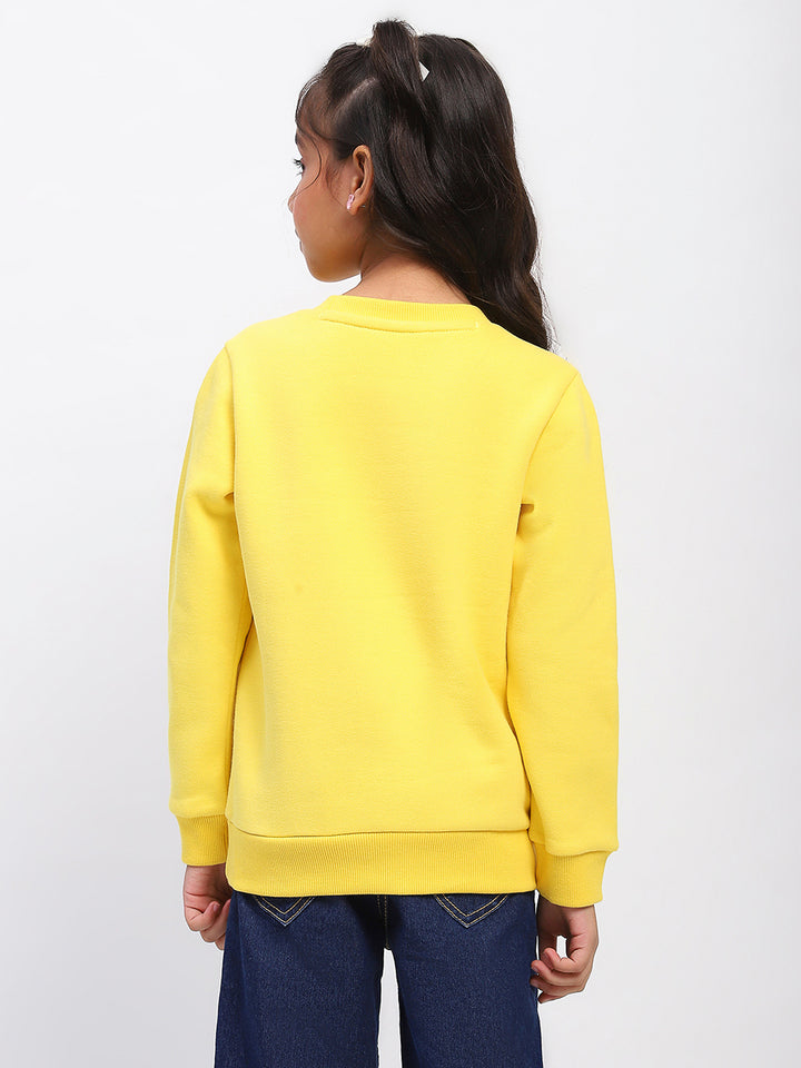 Girls Yellow Embroidered Floral Pocket Sweatshirt