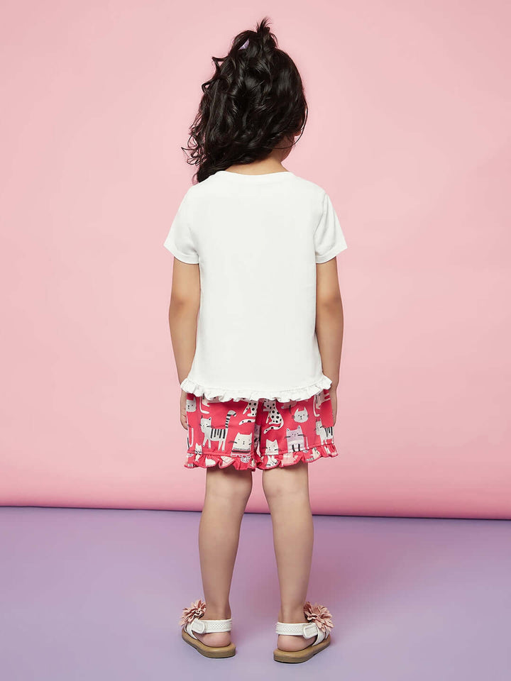 Kid Girl Cat Print Night Suit Girls