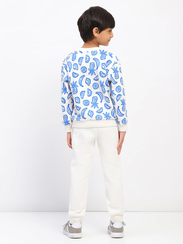 Boys White Long Sleeve Printed Sweatshirt Set