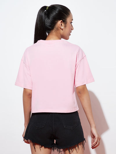 Teen Girls Oversized Pink Garfield T-shirt