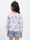 Girls White Cotton Printed Top