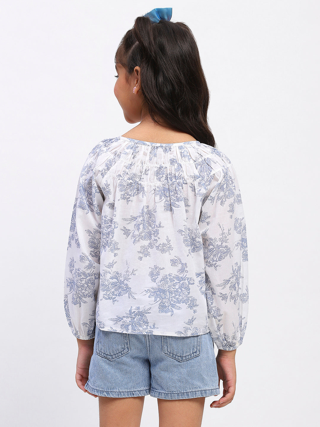 Girls White Cotton Printed Top