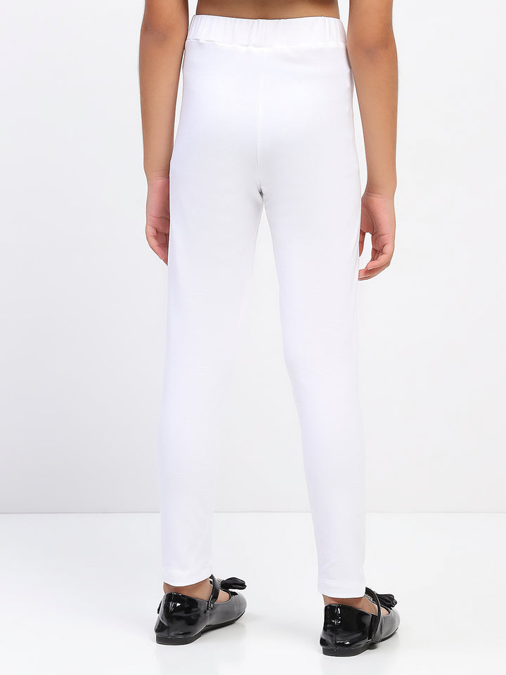Girls Solid White Cotton Leggings