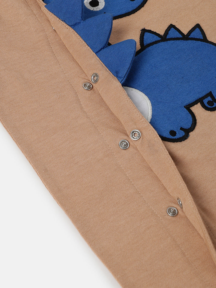 Infant Beige Cotton Round Neck Romper