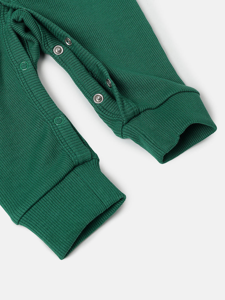 Infant Green Hooded Romper with Dog Patch