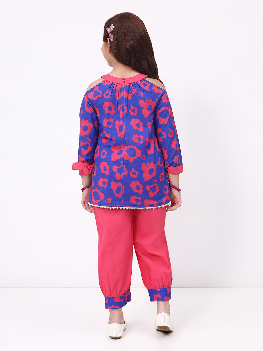 Girls Cotton Linen Blue Printed  Ethnic Co-Ord Set