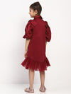 Girl's Maroon Collared Pleated Tulle Cap Sleeve Dress