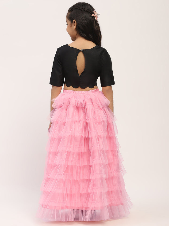 Pink Ruffles Lehenga Set with Black Blouse