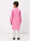 Boys Cotton Linen Pink Embroidered Kurta Set