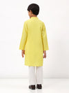 Boys Cotton Linen Yellow Embroidered Kurta Set