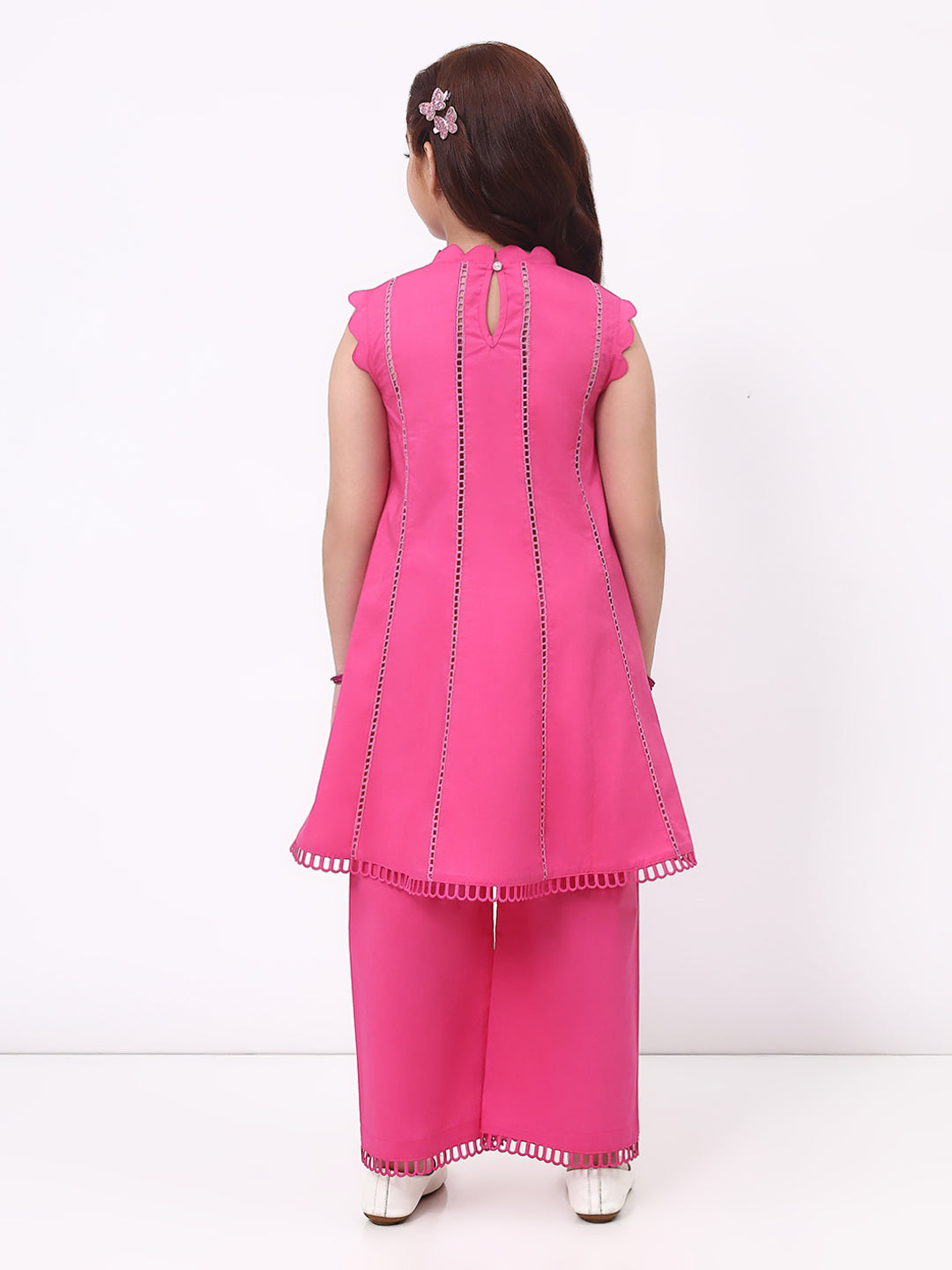 Girls Fuchsia Pink Ethnic Sleeveless Kurta with Palazzo Co-Ord Set