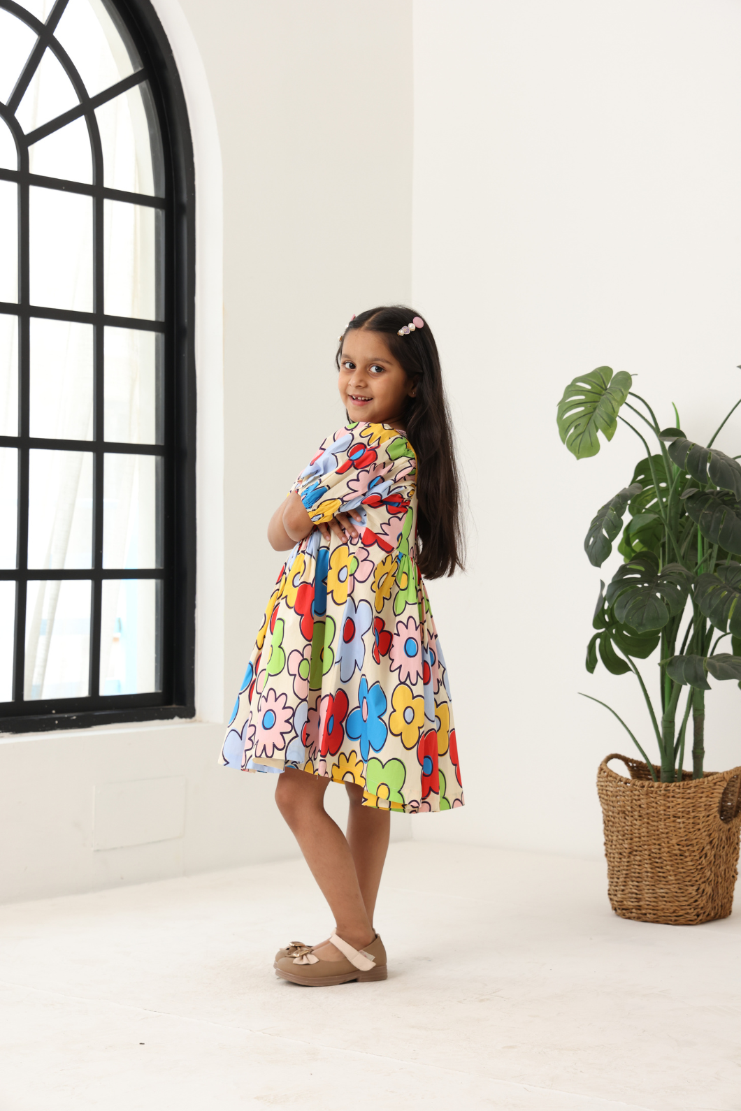 Girls' Multi Color Printed Dress