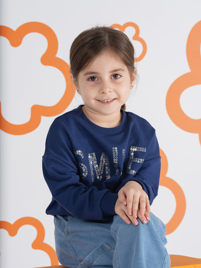 Sequin Embroidered Navy Blue Sweatshirt