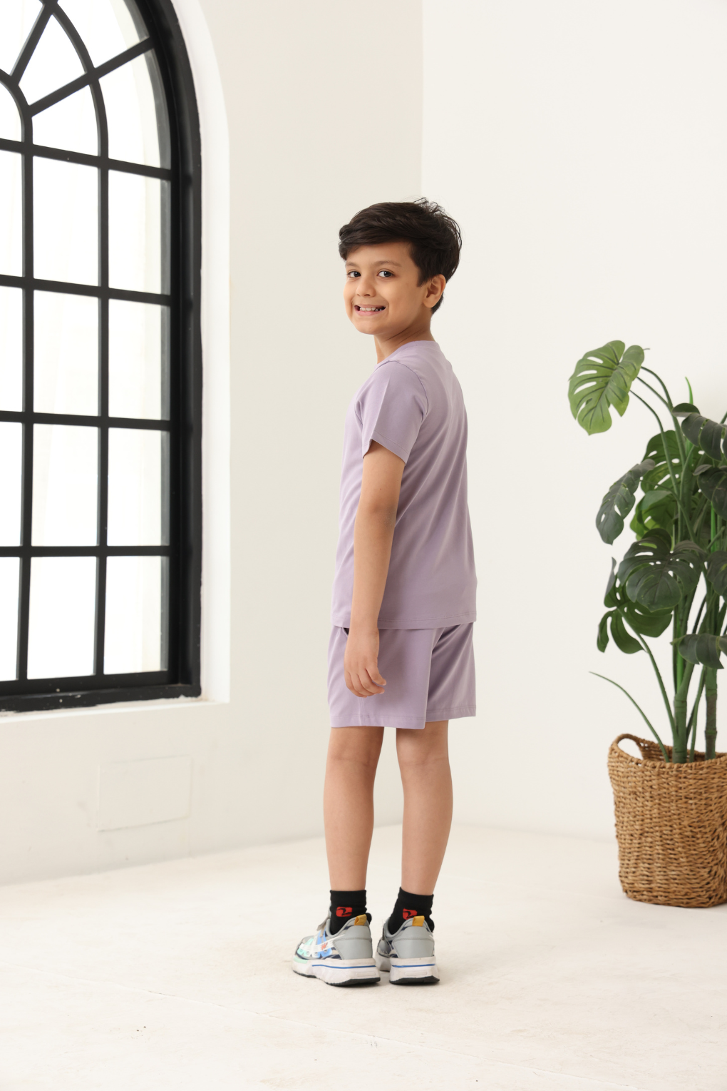 Spunkies Unisex Purple Solid Crew Neck Short Sleeves T-Shirt and Shorts Set