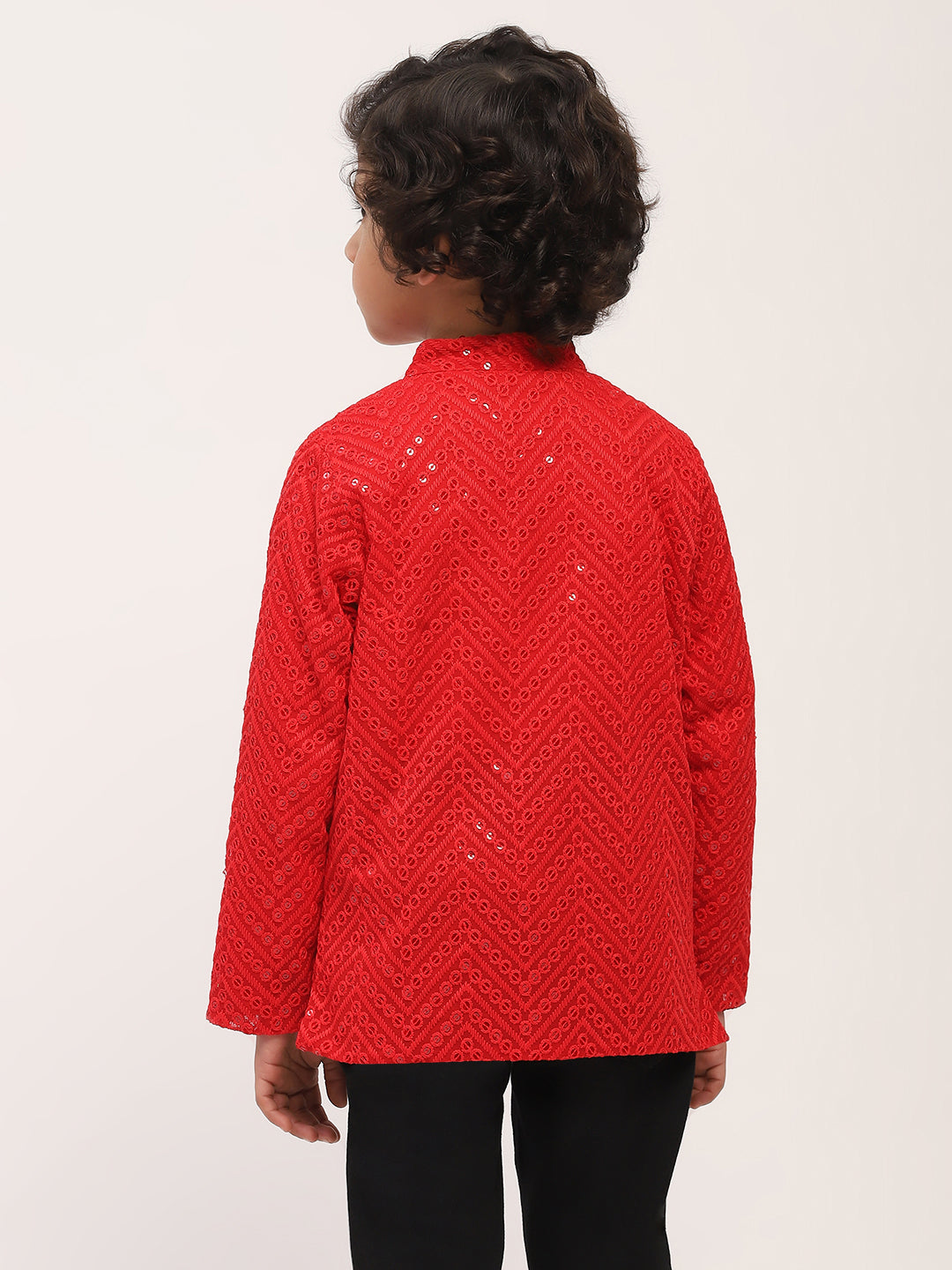 Spunkies Red Sequin Jacket with Mandarin Collar