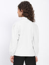 Girl's White Ribbed Puff Sleeve Sequin Bow Top