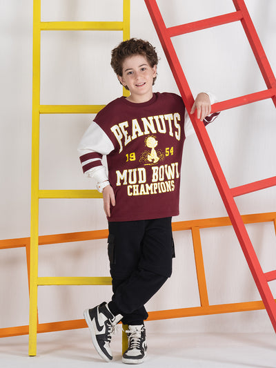 Boys Trendy Peanut Red & White Contrast Patch T-shirt