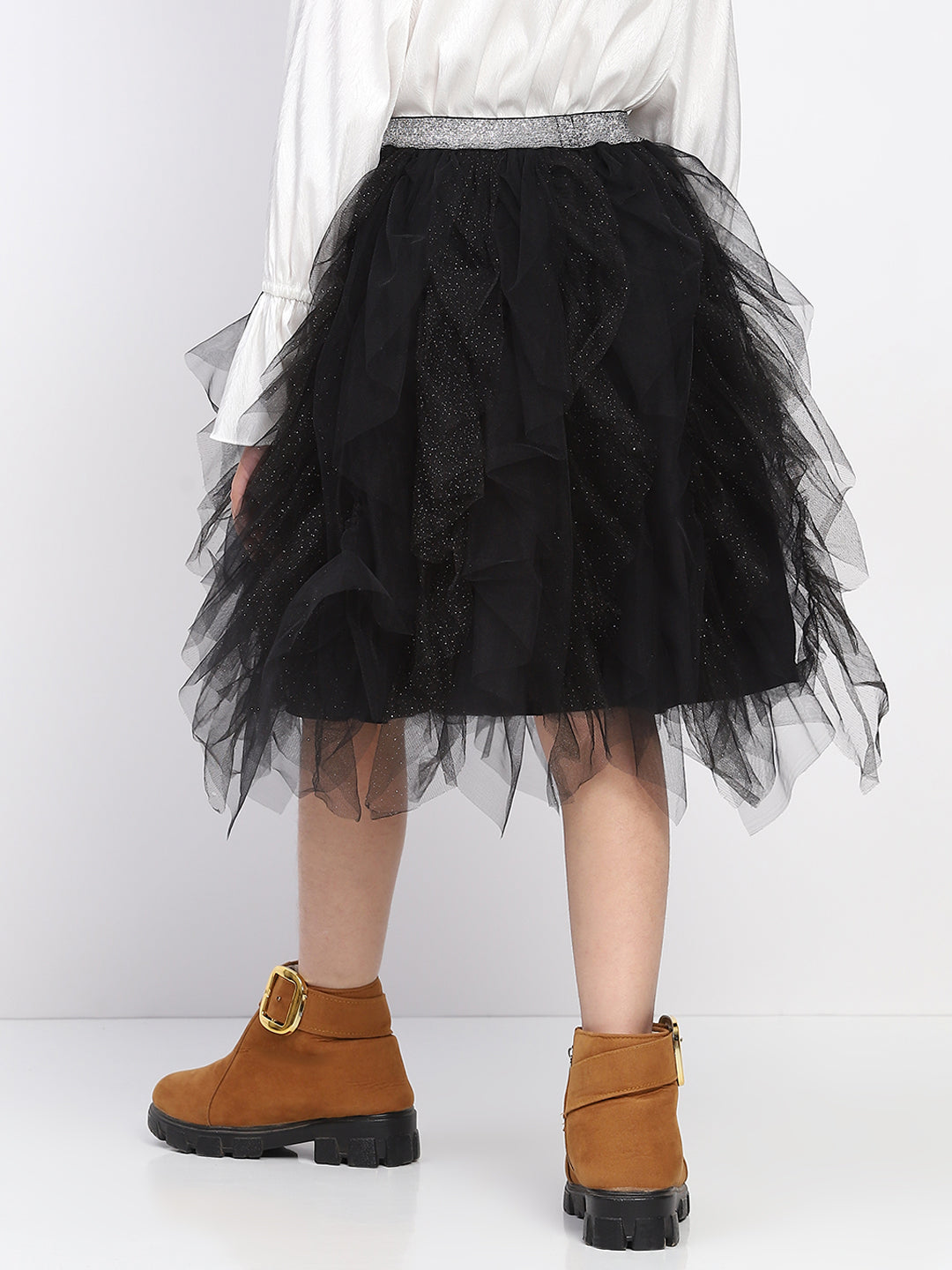 Girl's Black Layred Ruffled Tulle Skirt