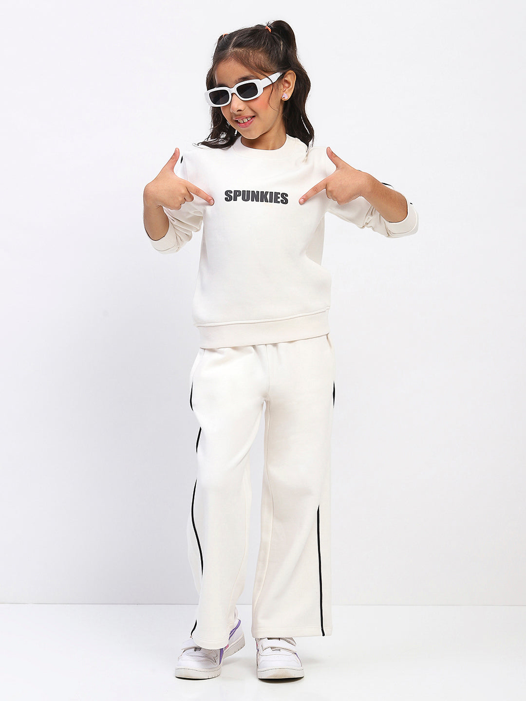 Girls White Long Sleeve Sweatshirt Set