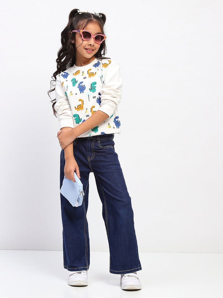 Girls White Long Sleeve Animal Print Sweatshirt