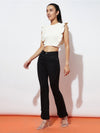 White Ruffle Stretch Ribbed Top