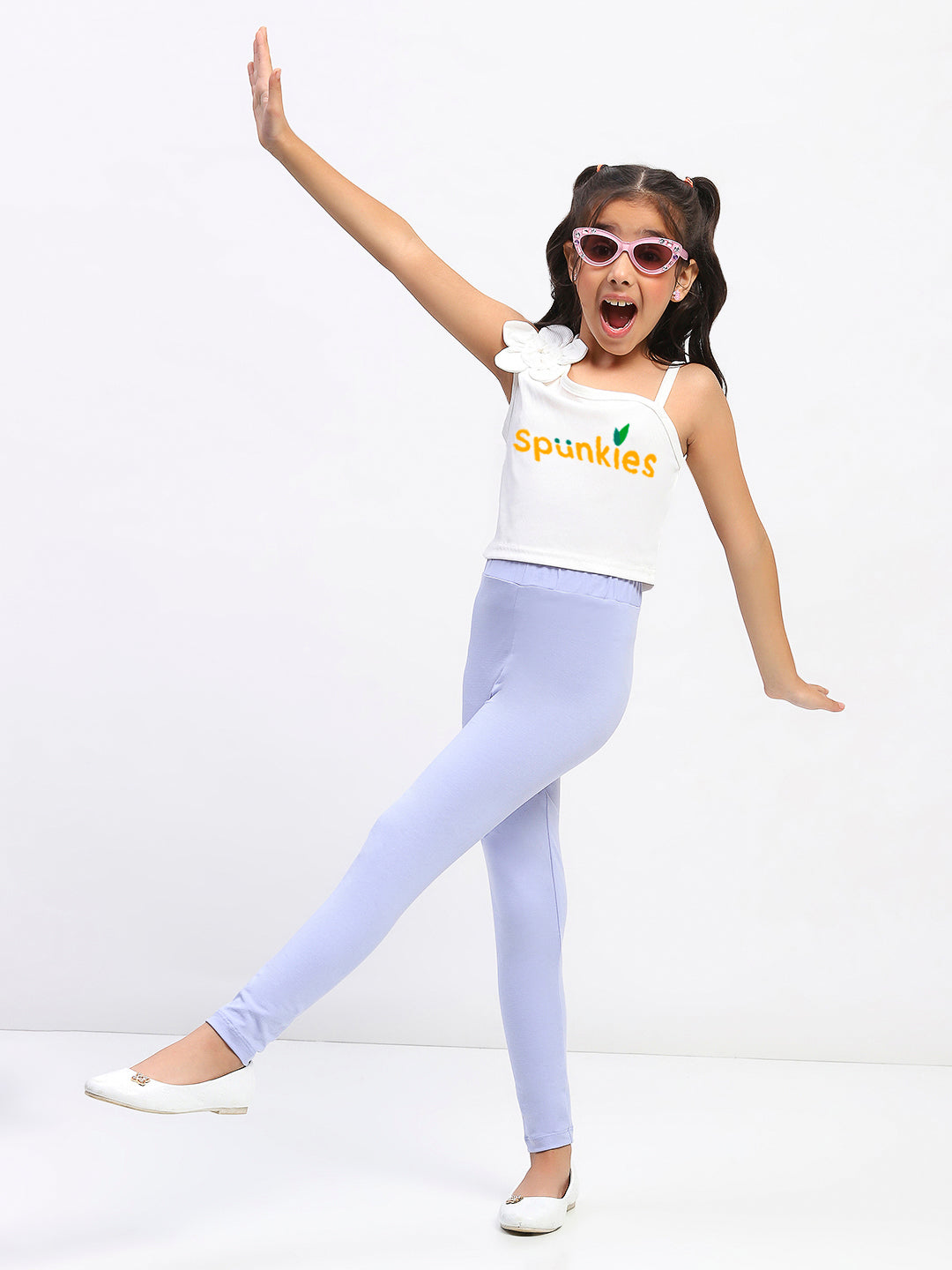 Girls Solid Sky Blue Cotton Leggings