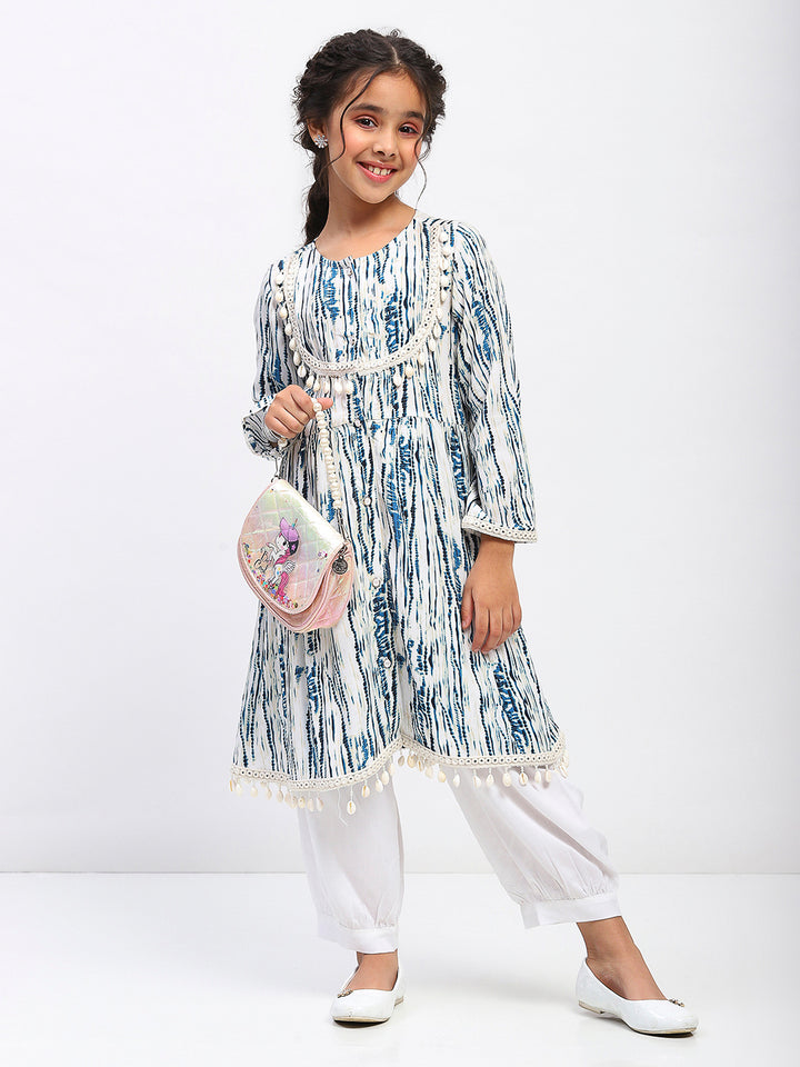 Girls Tie-Dye Print  Ethnic Kurta and Bottom Set
