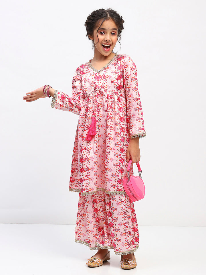 Girls Full Sleeve Printed Anarkali Kurta and Palazzo Set