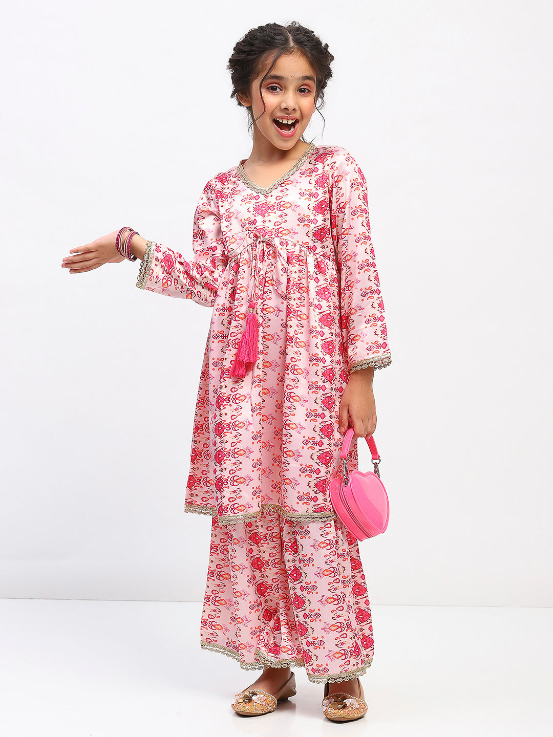 Girls Full Sleeve Printed Anarkali Kurta and Palazzo Set