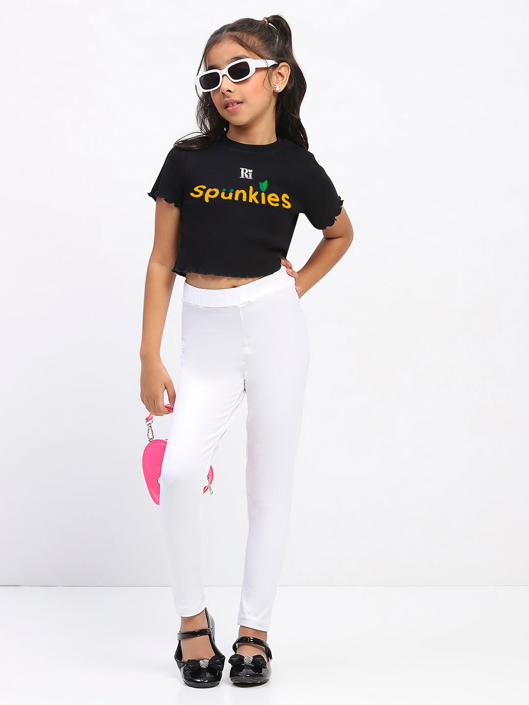 Girls Solid White Cotton Leggings