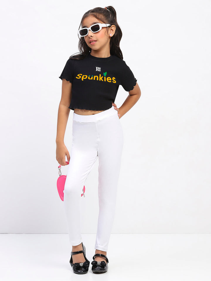 Girls Solid White Cotton Leggings